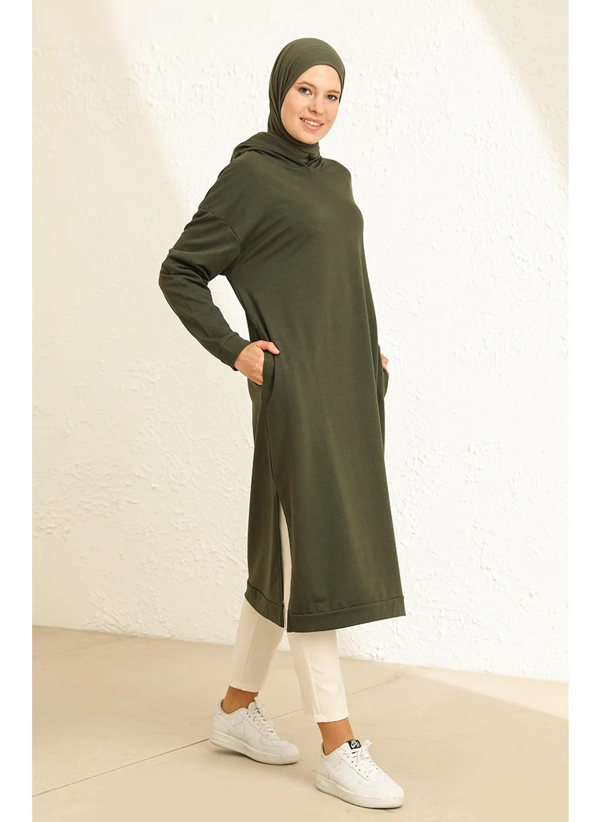 Sefa Merve Hooded Sports Tunic 3007-12 Khaki Green