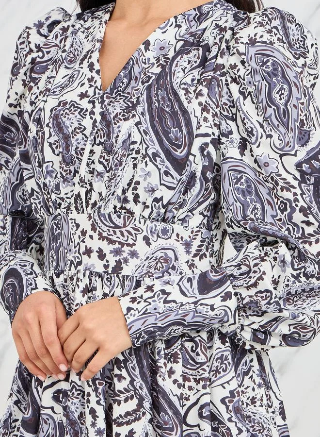 Styli Styli Paisley Print Cuffed Sleeve Maxi Dress