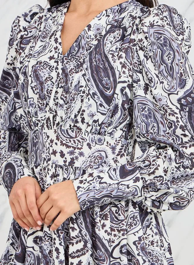 Styli Styli Paisley Print Cuffed Sleeve Maxi Dress