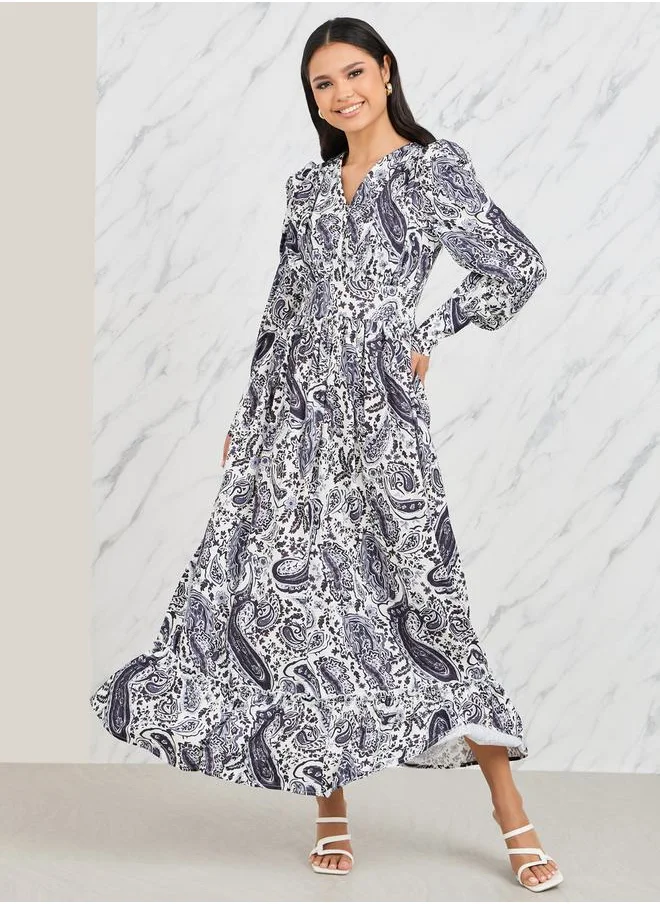 ستايلي Bohemian Cuffed Sleeve A-Line Maxi Dress