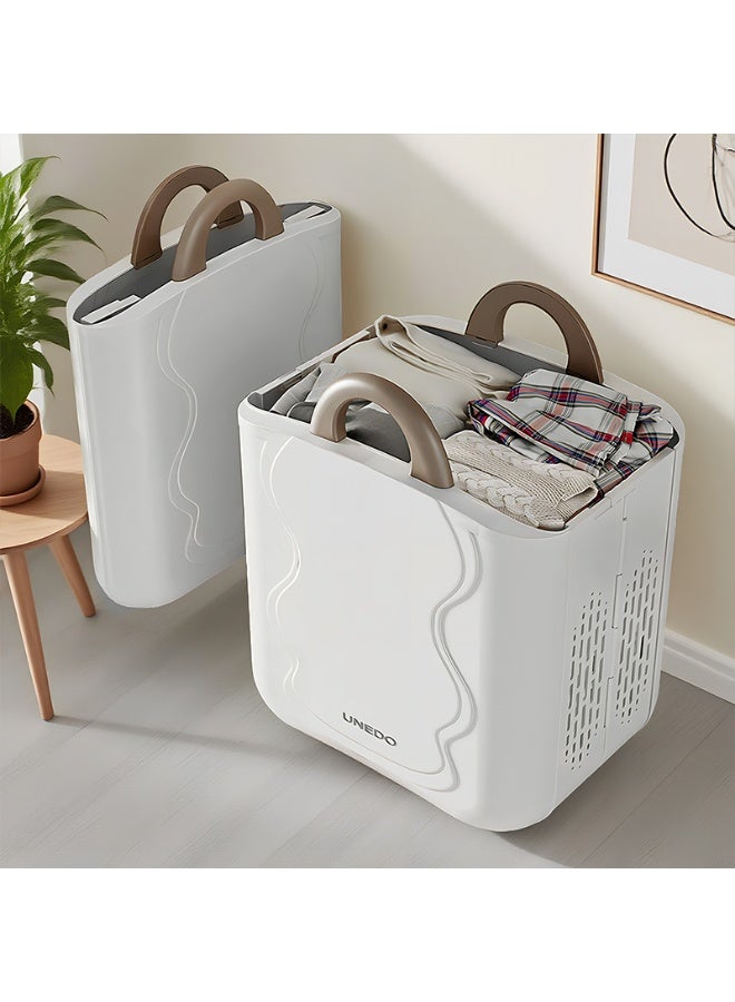 Noon East Plastic Collapsible Laundry Basket, Durable Ventilated Foldable Hamper for Bedroom Dirty Clothes, 38.5 x 22.6 x 48 cm, White/Brown - Image 4