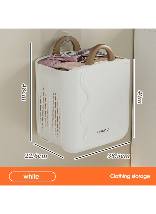 Noon East Plastic Collapsible Laundry Basket, Durable Ventilated Foldable Hamper for Bedroom Dirty Clothes, 38.5 x 22.6 x 48 cm, White/Brown - Image 2