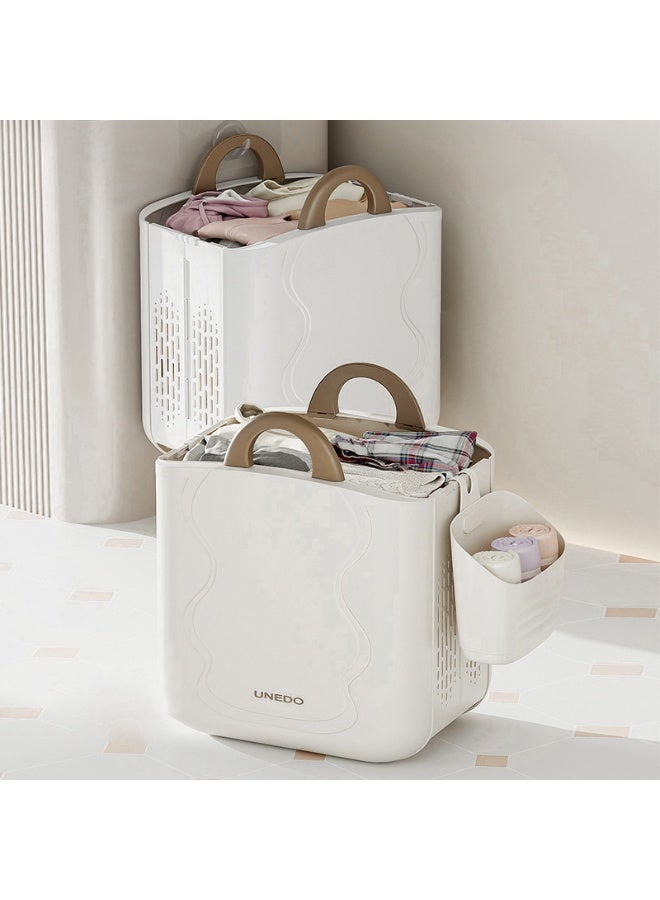 Noon East Plastic Collapsible Laundry Basket, Durable Ventilated Foldable Hamper for Bedroom Dirty Clothes, 38.5 x 22.6 x 48 cm, White/Brown - Image 3