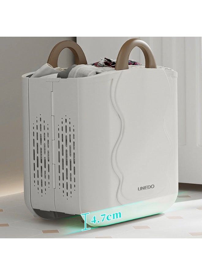 Noon East Plastic Collapsible Laundry Basket, Durable Ventilated Foldable Hamper for Bedroom Dirty Clothes, 38.5 x 22.6 x 48 cm, White/Brown - Image 1