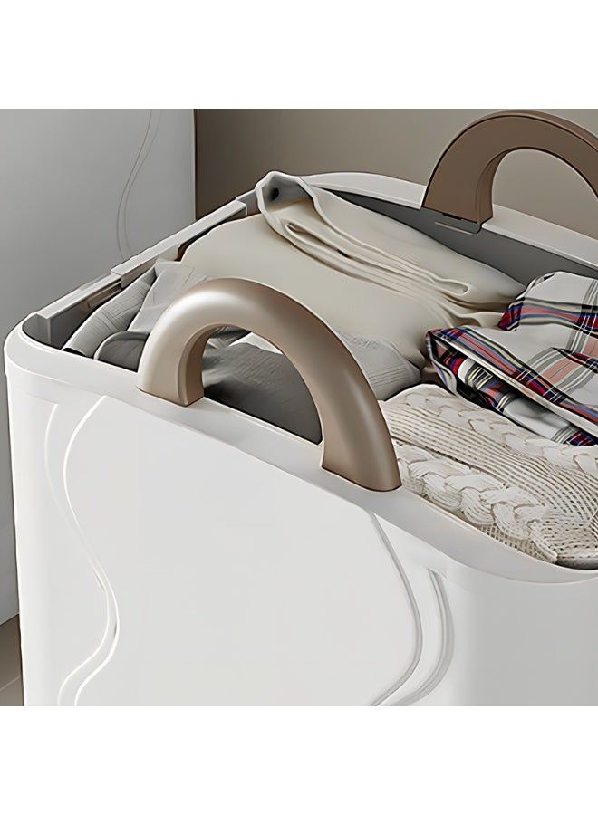 Noon East Plastic Collapsible Laundry Basket, Durable Ventilated Foldable Hamper for Bedroom Dirty Clothes, 38.5 x 22.6 x 48 cm, White/Brown - Image 5