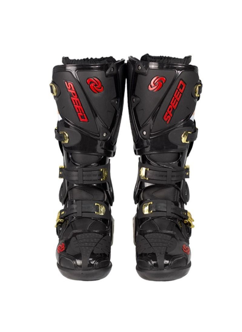 Speed Four Seasons Men's Riding Shoes Men's Motorcycle Travel High Top Anti-Drop Off-Road Bike Motorcycle Racing Boots Road Boots Super Wear-resistant Anti-collision Breathable Anti-Drop Black 44 Yards  - Image 1