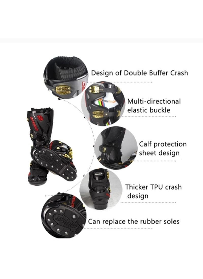 Speed Four Seasons Men's Riding Shoes Men's Motorcycle Travel High Top Anti-Drop Off-Road Bike Motorcycle Racing Boots Road Boots Super Wear-resistant Anti-collision Breathable Anti-Drop Black 44 Yards  - Image 4