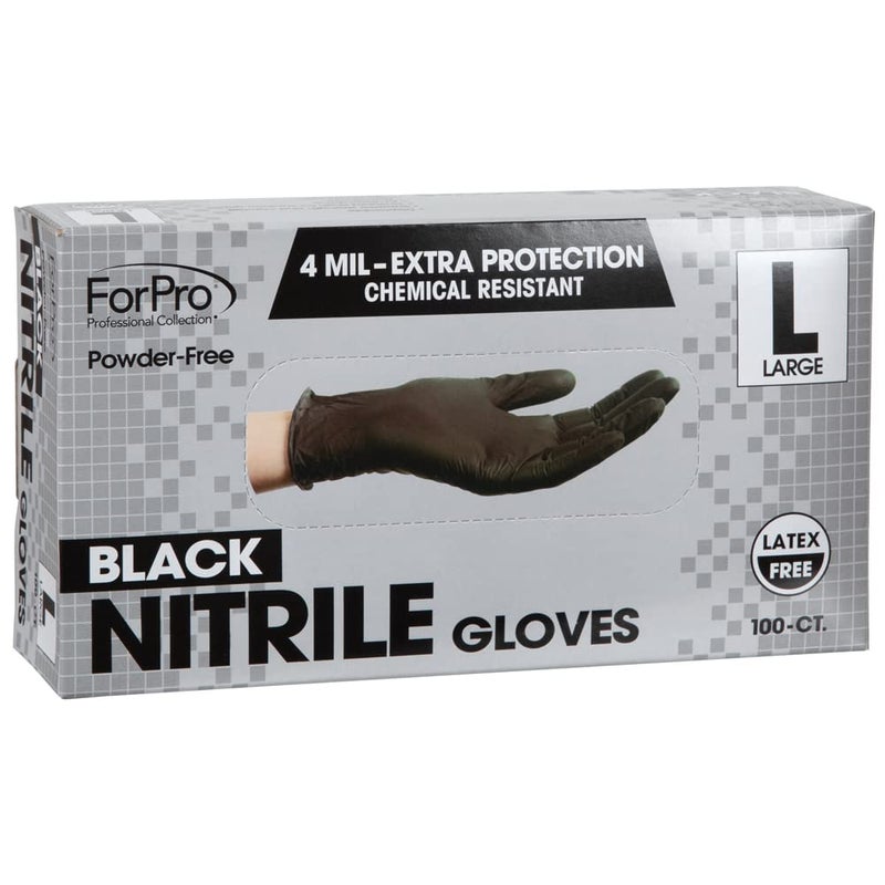 ForPro Professional Collection Disposable Nitrile Gloves, Chemical Resistant, Powder-Free, Latex-Free, Non-Sterile, Food Safe, 4 Mil, Black, Large, 100-Count - Image 2