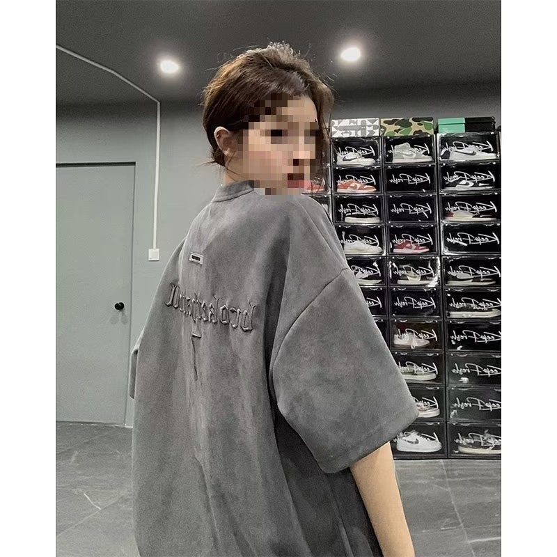 Vintage Short-Sleeved T-Shirt Men'S American Style Pluppies Handsome Embroidered Heavy Trendy Brand Loose Suede Half-Sleeved T-Shirt - Image 2