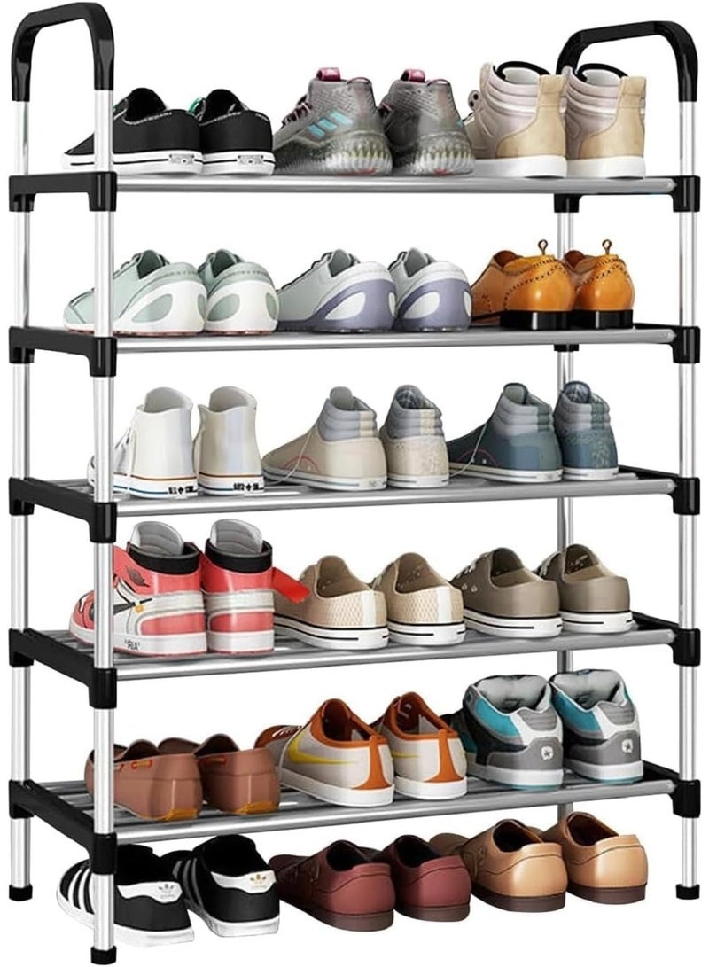 ايكا میش شیلف کے ساتھ 5-ٹیر شو ریک آرگنائزر، داخلے کے راستے کے لیے فری اسٹینڈنگ میٹل شو سٹوریج کیبنٹ، الماری اور بیڈ روم، اسپیس سیونگ شو شیلف اسٹینڈ، سیاہ (58×26×95cm - Image 1