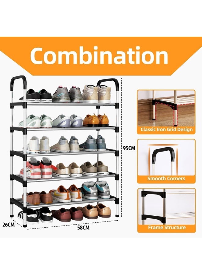 ايكا میش شیلف کے ساتھ 5-ٹیر شو ریک آرگنائزر، داخلے کے راستے کے لیے فری اسٹینڈنگ میٹل شو سٹوریج کیبنٹ، الماری اور بیڈ روم، اسپیس سیونگ شو شیلف اسٹینڈ، سیاہ (58×26×95cm - Image 3