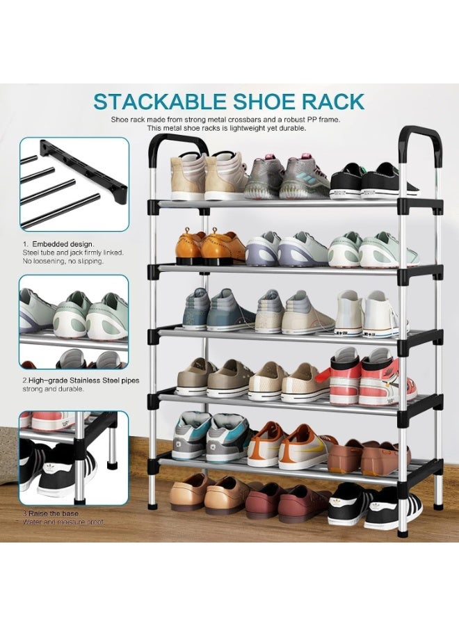 ايكا میش شیلف کے ساتھ 5-ٹیر شو ریک آرگنائزر، داخلے کے راستے کے لیے فری اسٹینڈنگ میٹل شو سٹوریج کیبنٹ، الماری اور بیڈ روم، اسپیس سیونگ شو شیلف اسٹینڈ، سیاہ (58×26×95cm - Image 4