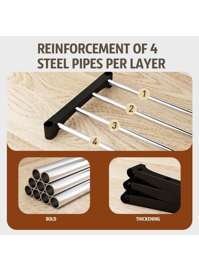 ايكا میش شیلف کے ساتھ 5-ٹیر شو ریک آرگنائزر، داخلے کے راستے کے لیے فری اسٹینڈنگ میٹل شو سٹوریج کیبنٹ، الماری اور بیڈ روم، اسپیس سیونگ شو شیلف اسٹینڈ، سیاہ (58×26×95cm - Image 5