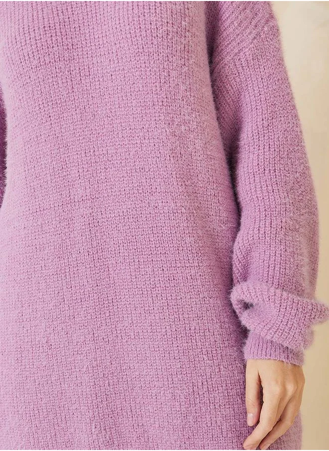 ستايلي Oversized Longline Fuzzy Yarn Sweater
