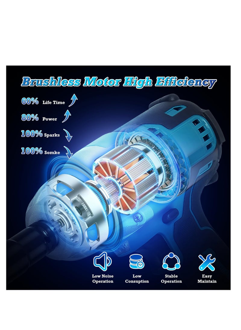 480 Ft-lbs Cordless Impact Wrench Kit, 1/2 Inch 650NM High Torque 2200RPM Brushless Impact Wrench with 6 Pcs Impact Sockets, Ideal for Automotive & Home Repair（Battery Included）