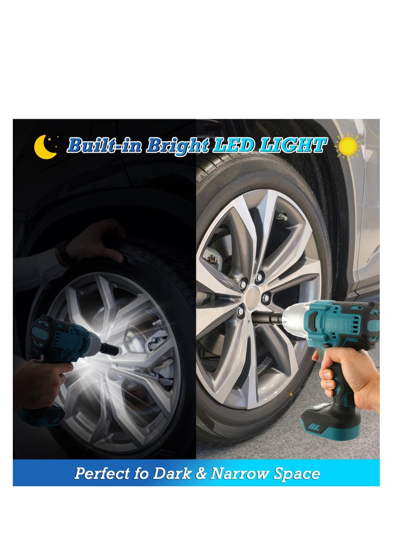 480 Ft-lbs Cordless Impact Wrench Kit, 1/2 Inch 650NM High Torque 2200RPM Brushless Impact Wrench with 6 Pcs Impact Sockets, Ideal for Automotive & Home Repair（Battery Included）