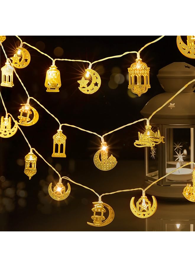 erorex Ramadan Eid String Light 9.8 Ft 20 Leds Mubarak String Light Muslim String Decor With Moon Star Kerosene Lantern Palace Ornaments For Islamic Indoor Outdoor Home Garden Party Supplies White Bulb - Image 1