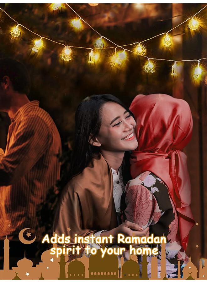 erorex Ramadan Eid String Light 9.8 Ft 20 Leds Mubarak String Light Muslim String Decor With Moon Star Kerosene Lantern Palace Ornaments For Islamic Indoor Outdoor Home Garden Party Supplies White Bulb - Image 3