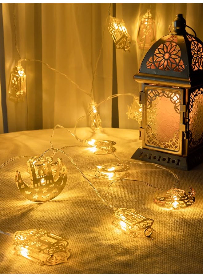 erorex Ramadan Eid String Light 9.8 Ft 20 Leds Mubarak String Light Muslim String Decor With Moon Star Kerosene Lantern Palace Ornaments For Islamic Indoor Outdoor Home Garden Party Supplies White Bulb - Image 2