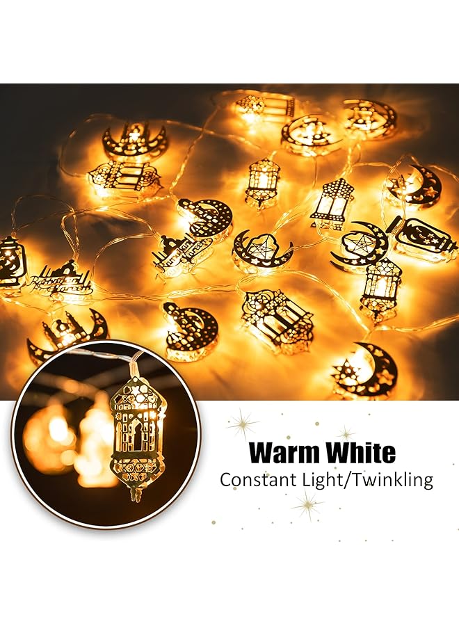 erorex Ramadan Eid String Light 9.8 Ft 20 Leds Mubarak String Light Muslim String Decor With Moon Star Kerosene Lantern Palace Ornaments For Islamic Indoor Outdoor Home Garden Party Supplies White Bulb - Image 5
