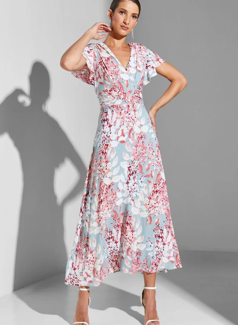 Adrianna Papell Printed Ruffle Detail Dress