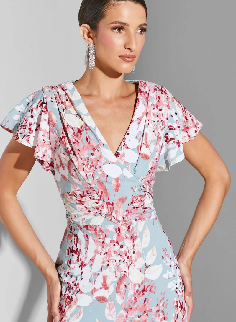 Adrianna Papell Printed Ruffle Detail Dress