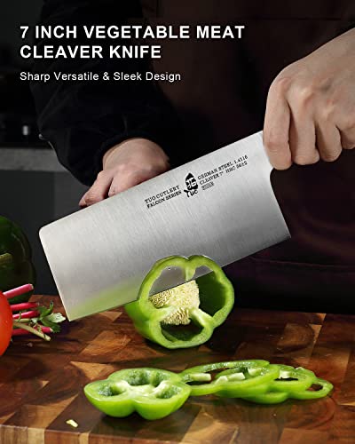 TUO Meat Cleaver Knife, 7 Inch Chopping Knife for Poultry & Vegetable, High Carbon German Stainless Steel, Ergonomic Pakkwood Handle with Gift Box - Falcon Series - Image 2