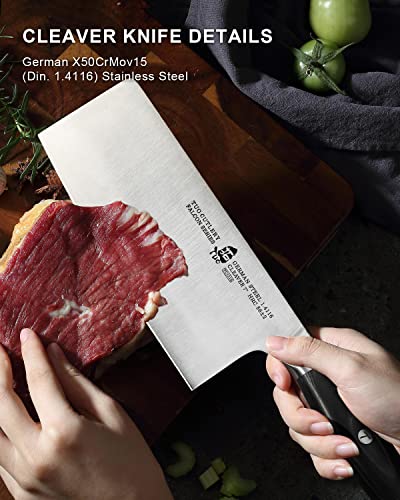 TUO Meat Cleaver Knife, 7 Inch Chopping Knife for Poultry & Vegetable, High Carbon German Stainless Steel, Ergonomic Pakkwood Handle with Gift Box - Falcon Series - Image 3
