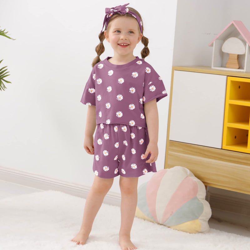 WESIDOM Toddler Girl Clothes Baby Girls Outfits 6M-5T Summer Floral Print Shirt+Shorts+Headband 3pcs Baby Clothing - Image 2