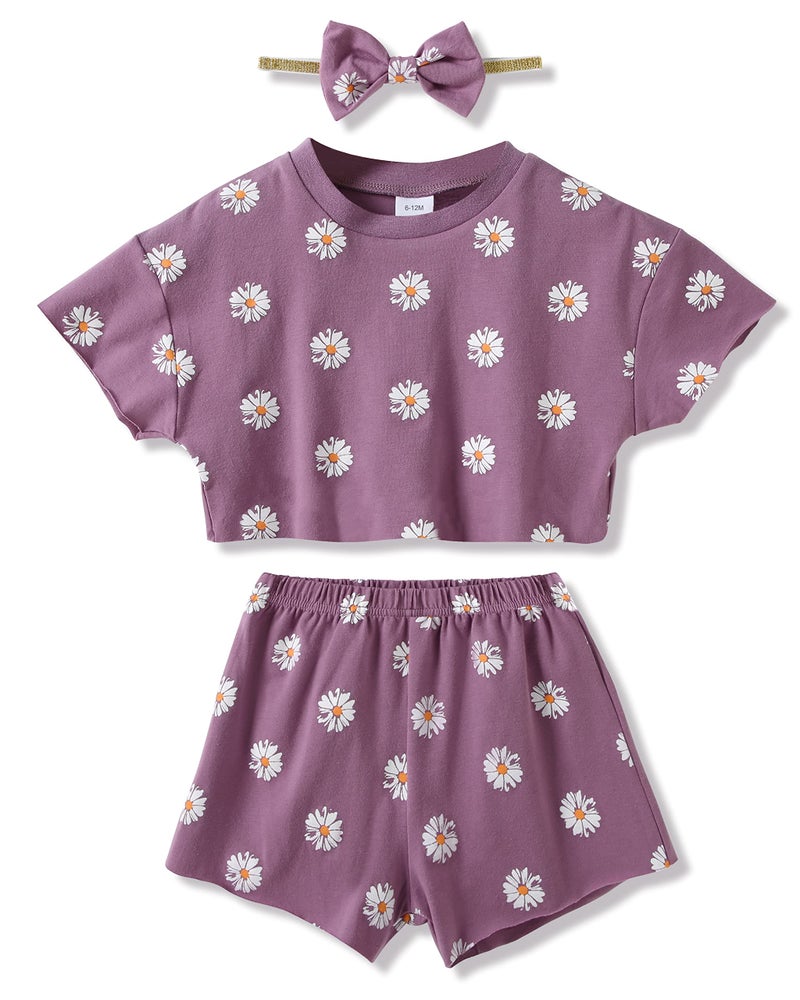 WESIDOM Toddler Girl Clothes Baby Girls Outfits 6M-5T Summer Floral Print Shirt+Shorts+Headband 3pcs Baby Clothing - Image 1