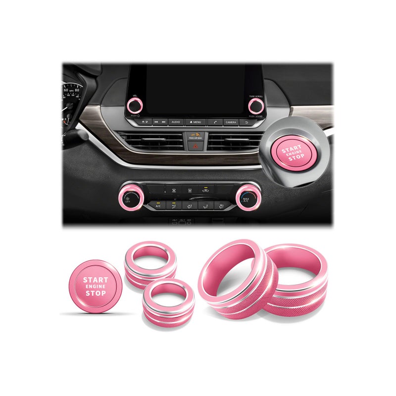 Polodunn for 2019-2025 Nissan Altima S/SL/SR/SV/Platinum Accessories (8" Screen, 2 Radio Knobs) - Polodunn 6pcs Aluminum Alloy Knob Cover Trim Set Fits Push Start Button, AC Climate Control & Volume (Pink) - Image 1