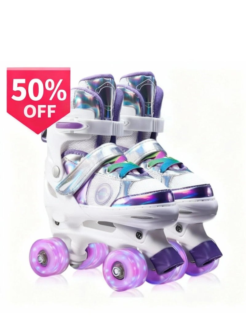 Y&D Girls Roller Skates for Kids Children todders Beginner 4 Size Adjustable for Ages 3-8 or 6-12 Years Old Girls with Light Up Wheels and Colorful Shoelaces - Image 1
