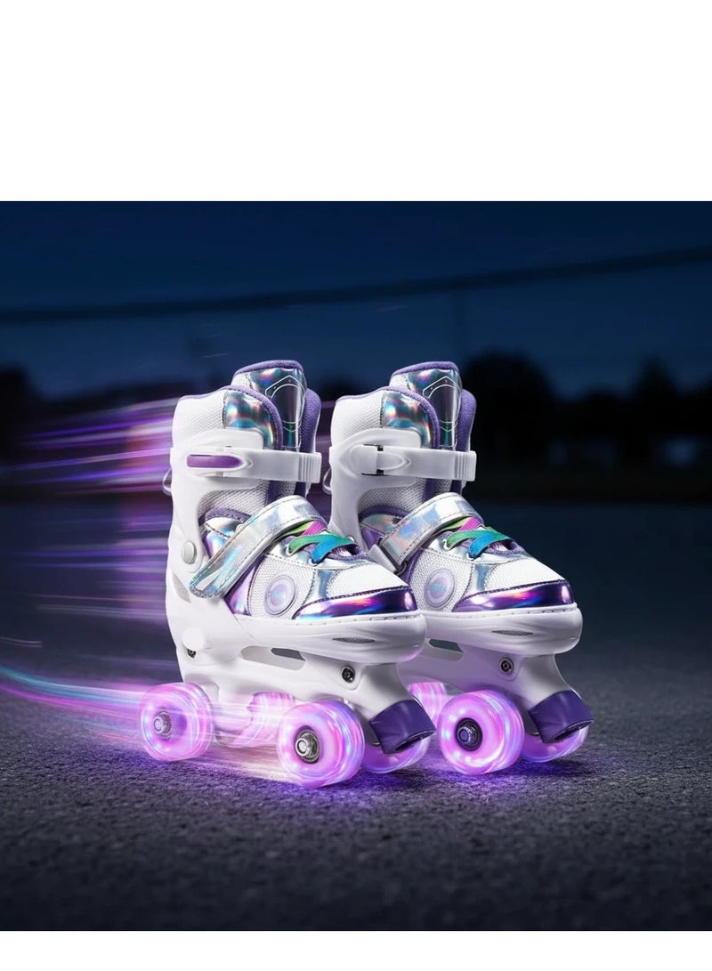 Y&D Girls Roller Skates for Kids Children todders Beginner 4 Size Adjustable for Ages 3-8 or 6-12 Years Old Girls with Light Up Wheels and Colorful Shoelaces - Image 3