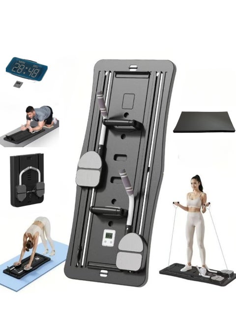 5-in-1 Multifunctional Pilates Board & Reformer Machine - Foldable Home Gym Equipment with Timer, Ab Roller, Ski Trainer & Push-Up Board for Core Strength Black | Perfect for Beginners to Advanced Workouts