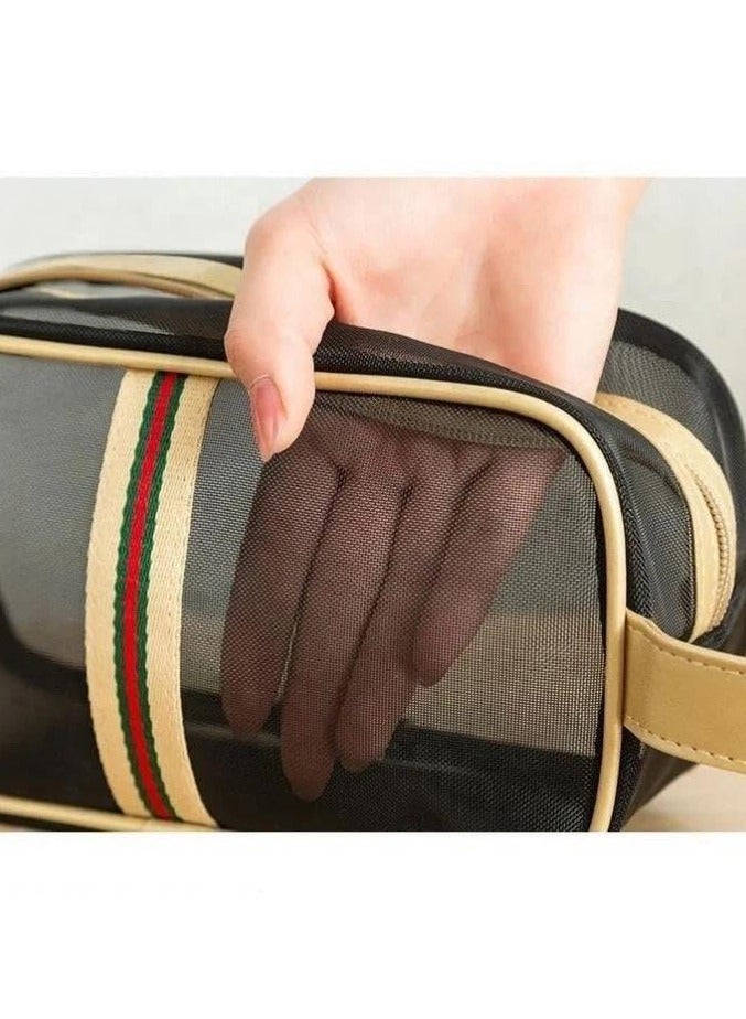 حقيبة مكياج شبكية سوداء شفافة كبيرة محمولة لمستحضرات التجميل للنساء حقيبة أدوات الزينة للسفر حقيبة تنظيم أدوات الزينة للرجال والنساء - Image 2