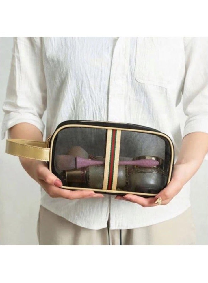 حقيبة مكياج شبكية سوداء شفافة كبيرة محمولة لمستحضرات التجميل للنساء حقيبة أدوات الزينة للسفر حقيبة تنظيم أدوات الزينة للرجال والنساء - Image 3