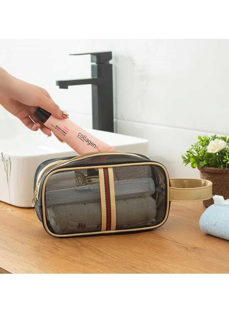 حقيبة مكياج شبكية سوداء شفافة كبيرة محمولة لمستحضرات التجميل للنساء حقيبة أدوات الزينة للسفر حقيبة تنظيم أدوات الزينة للرجال والنساء - Image 4