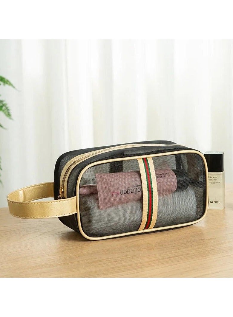 حقيبة مكياج شبكية سوداء شفافة كبيرة محمولة لمستحضرات التجميل للنساء حقيبة أدوات الزينة للسفر حقيبة تنظيم أدوات الزينة للرجال والنساء - Image 5