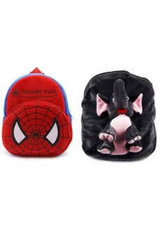 Blue Tree blue tree Kid's Soft Velvet Cartoon School Plush Combo Backpack,Mini Bag,Travel Bag for Baby Boy/Girl (Spiderman & Full Body Elephant)  - Image 1