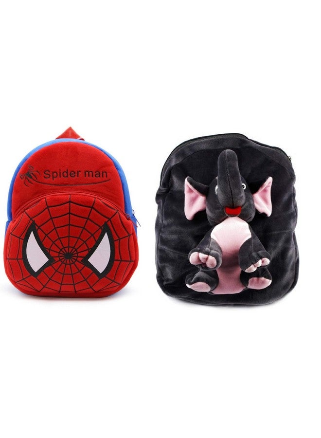 blue tree Kid's Soft Velvet Cartoon School Plush Combo Backpack,Mini Bag,Travel Bag for Baby Boy/Girl (Spiderman & Full Body Elephant) - Image 1