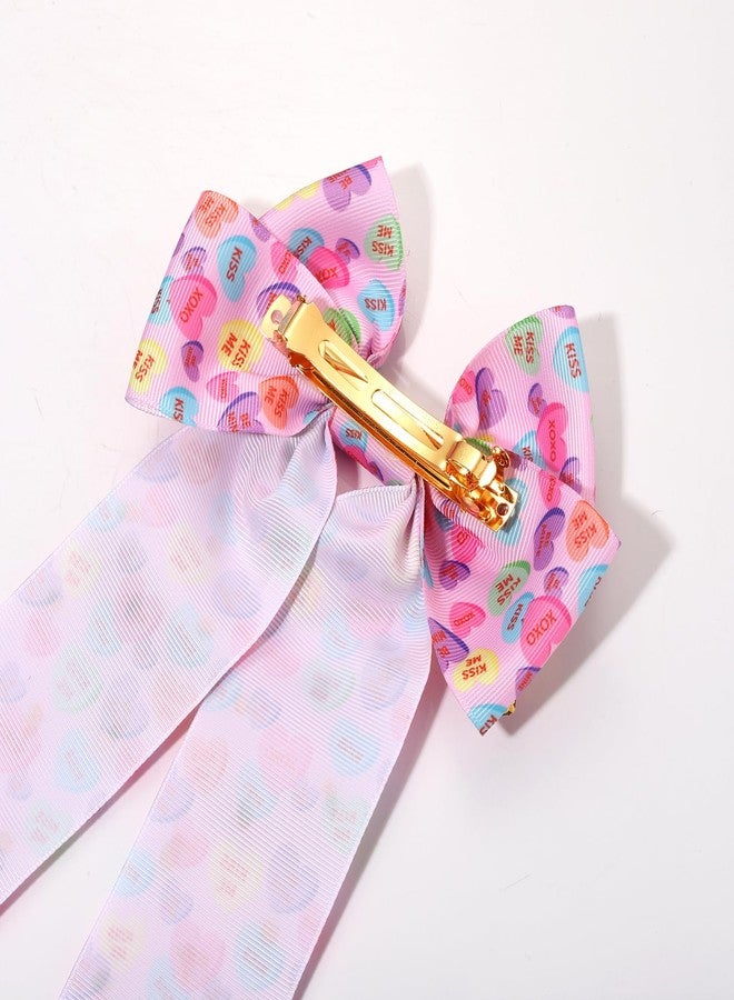 Boderier Valentines Day Hair Bows for Women Girls Conversation Candy Heart Hair Bow Clips Jeweled Hair Bows Valentines Day Gifts for Her (Pink Heart Print) - Image 5