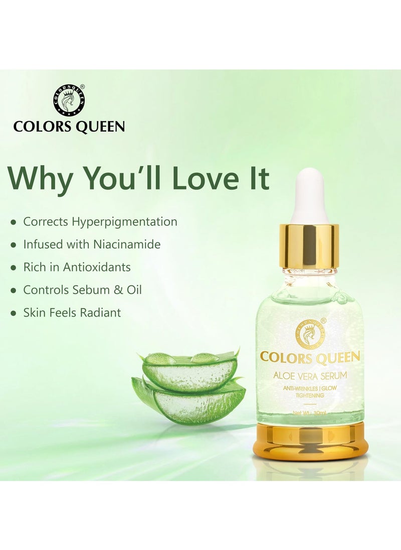 COLORS QUEEN Aloe Vera Face Serum 30ml Lightweight Non Greasy Niacinamide Anti Wrinkles Tightening Glowing Skin All Skin Types  - Image 3