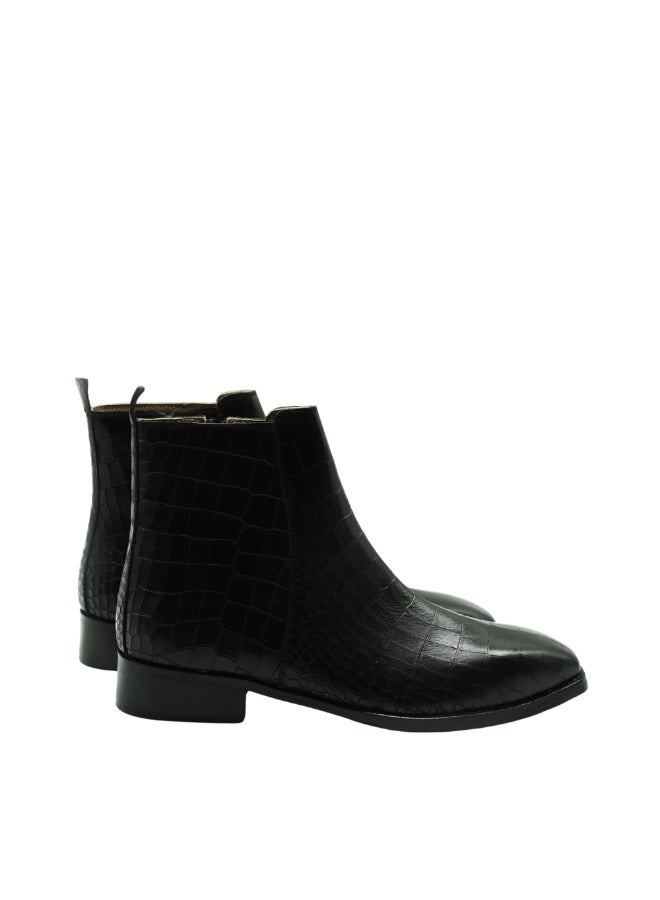 Brenvick Vittorio Men's Black Croc Square-Toe Chelsea Boots - Premium Side Zipper Ankle Boots - Image 3