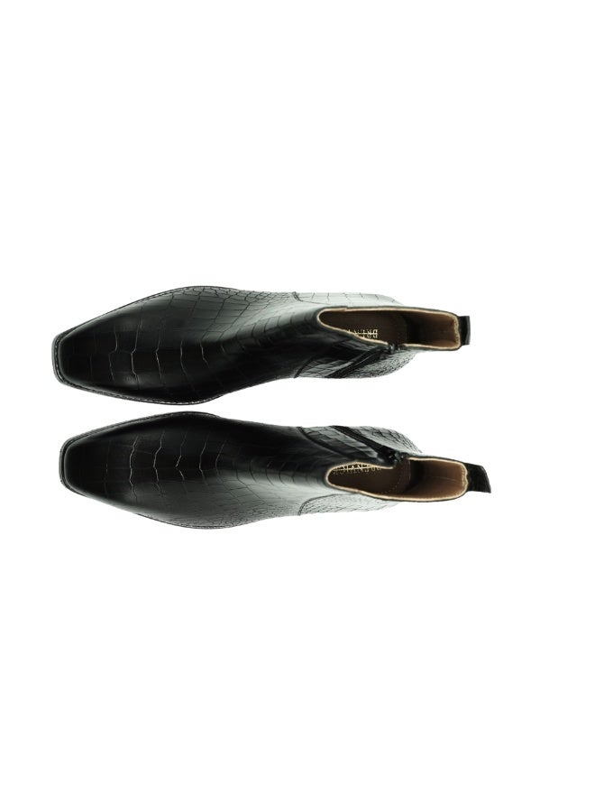 Brenvick Vittorio Men's Black Croc Square-Toe Chelsea Boots - Premium Side Zipper Ankle Boots - Image 4