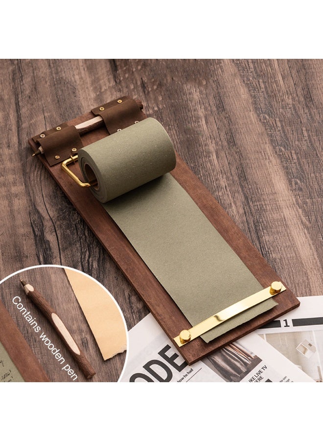 1pcs Retro Wooden Wall Mounted Paper Roll Dispenser, Wall Decoration Message Board With Wooden Pen, To-Do List Board, Suitable For Kitchen, Living Room, Entrance, Store - Image 2