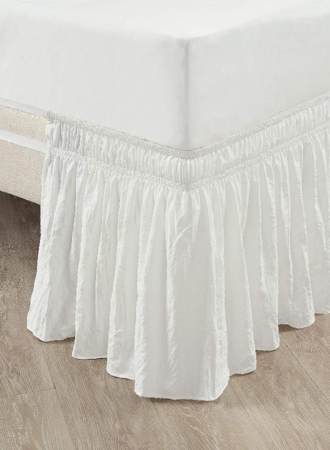 Lush Decor Ruched Ruffle Elastic Easy Wrap Around Bed Skirt Single Queen/King/Cal King Off White - Queen Bed Skirt - Dust Ruffle - Cream Bedskirts - Image 1