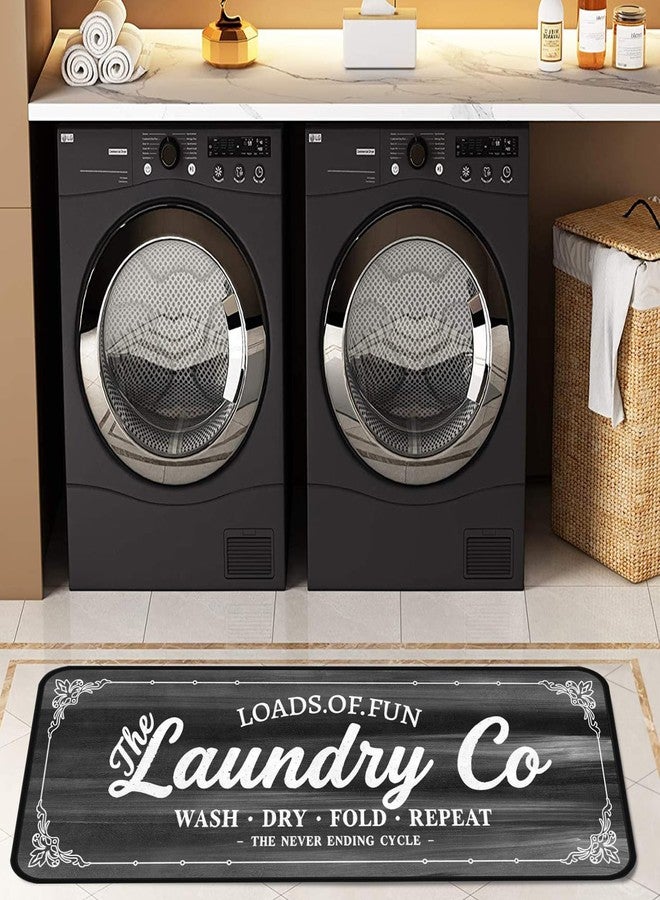 EYECY Laundry Room Long Mat Area Rug Non-Slip Floor Mat Waterproof Farmhouse Carpet for Kitchen 40" x 20" (Black/Grey) - Image 2