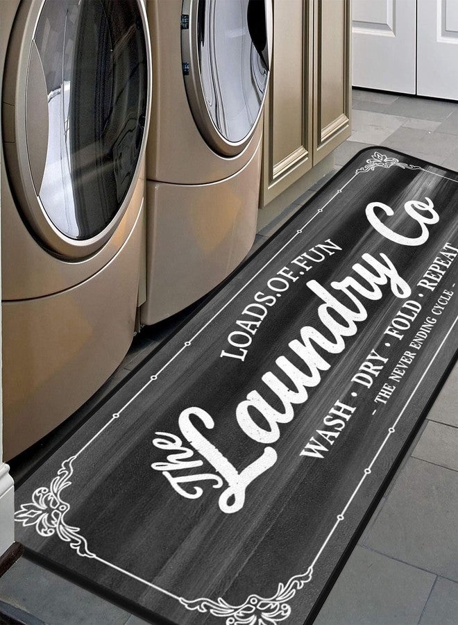 EYECY Laundry Room Long Mat Area Rug Non-Slip Floor Mat Waterproof Farmhouse Carpet for Kitchen 40" x 20" (Black/Grey) - Image 1