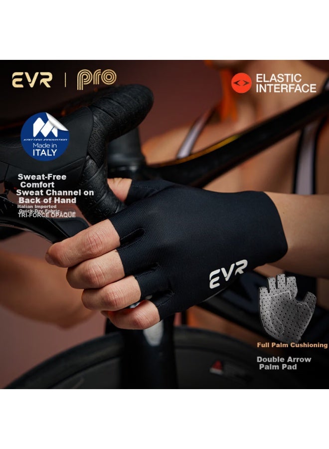 Evr Double Arrow Cycling Gloves Miti Fabric Half Finger Summer Shock Absorption Short Finger Black XL - Image 1
