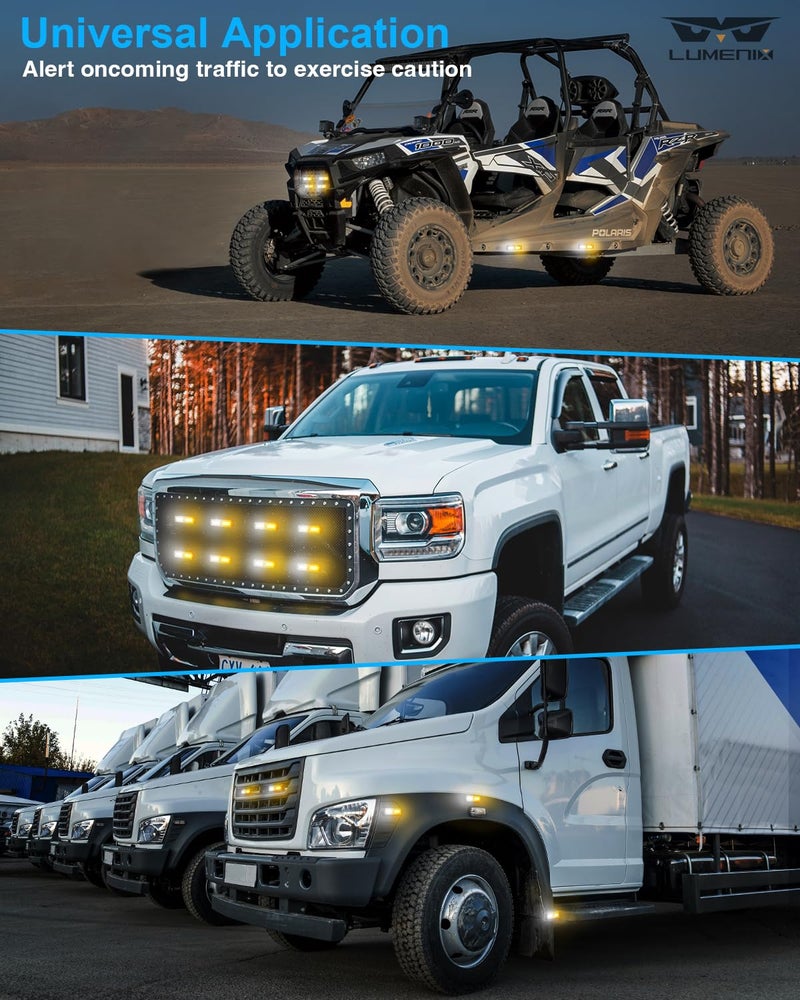 LUMENIX Grille Strobe Lights Kits for Trucks w/Controller, 8PCs High-Intensity LED Deck | Surface Mount Emergency Construction Vehicles Snowplow Towing Side Marker Flashing Warning Light- White Amber - Image 5
